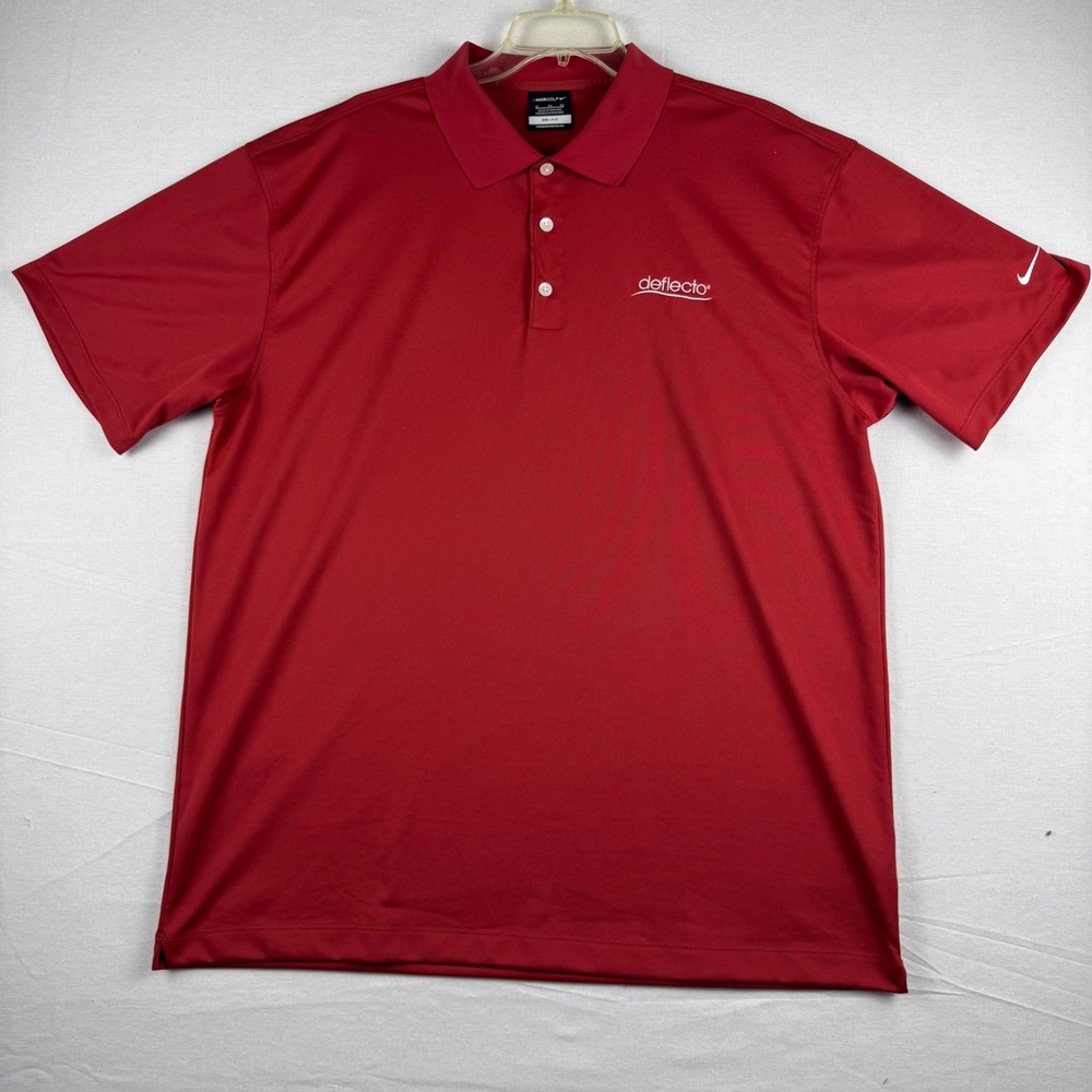 Nike Golf Dri-FIT Polo Shirt Mens XL Red Short Sleeve Deflecto Logo